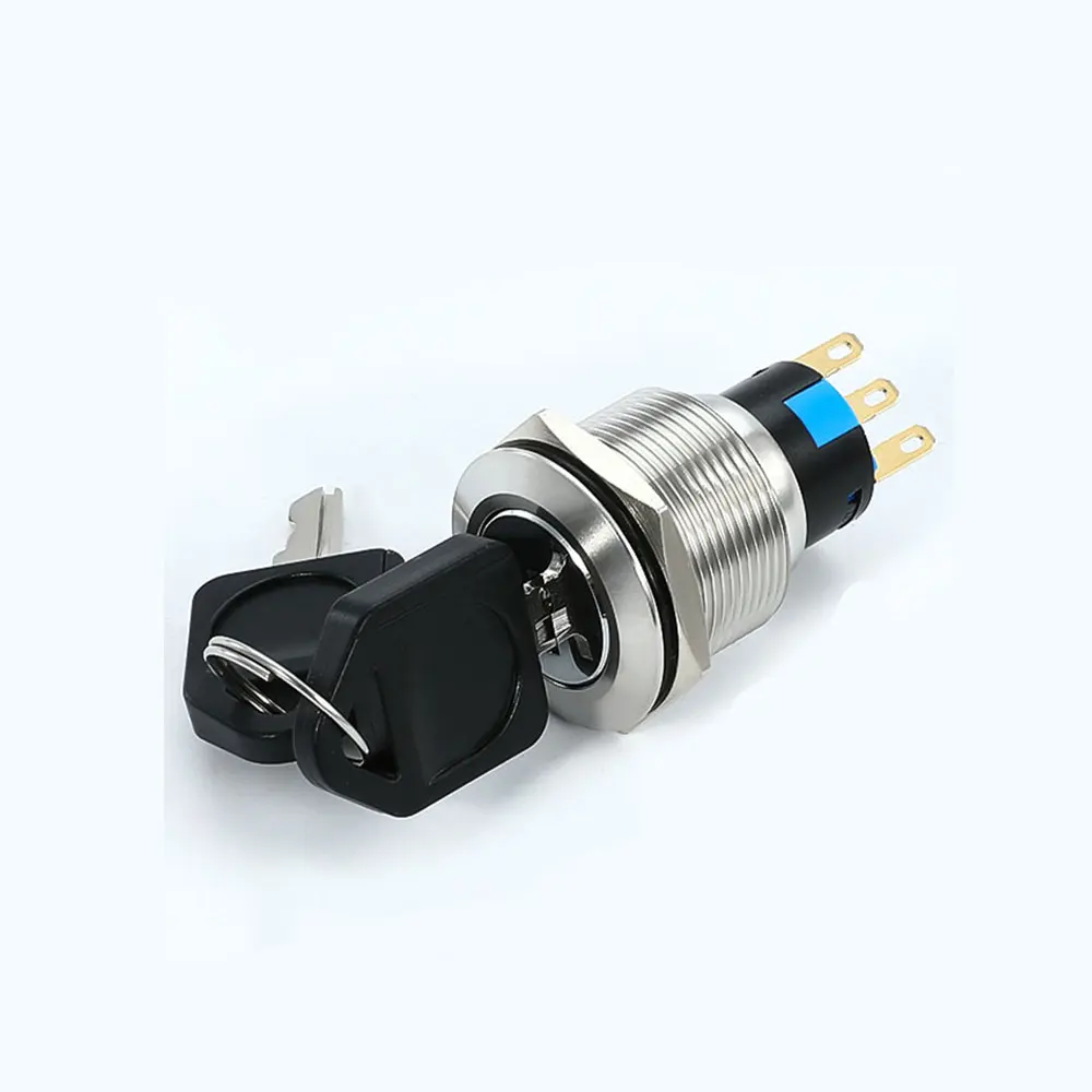 Stainless Steel waterproof 3 pin metal key switch rotary 2 positions 22mm push button switch