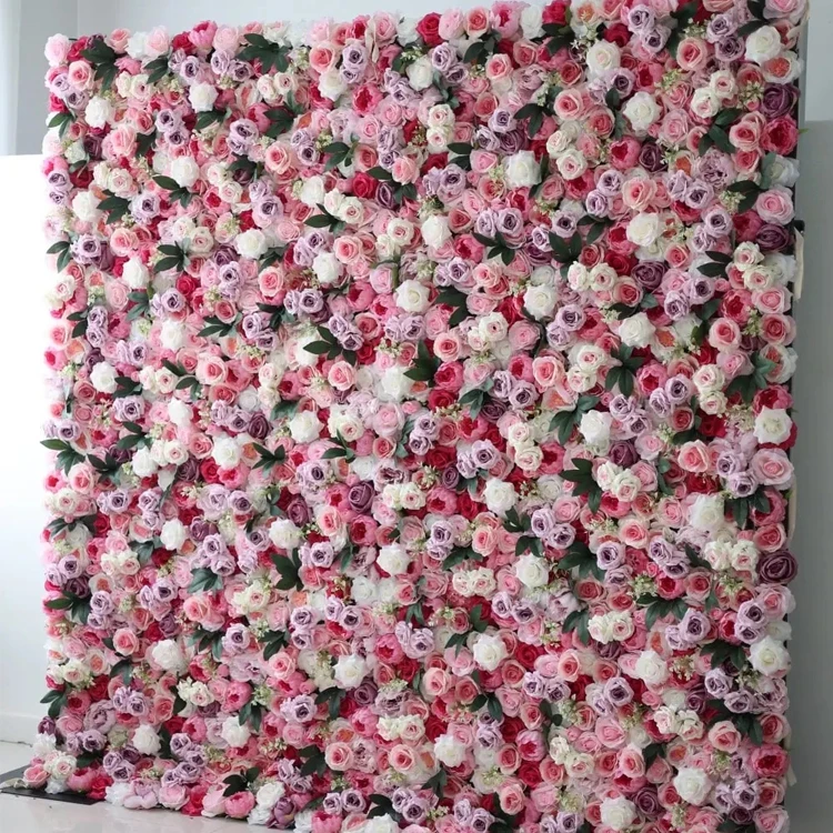 Artificial Curtain Blue Purple And Dusty Bohome Pink Flower Wall