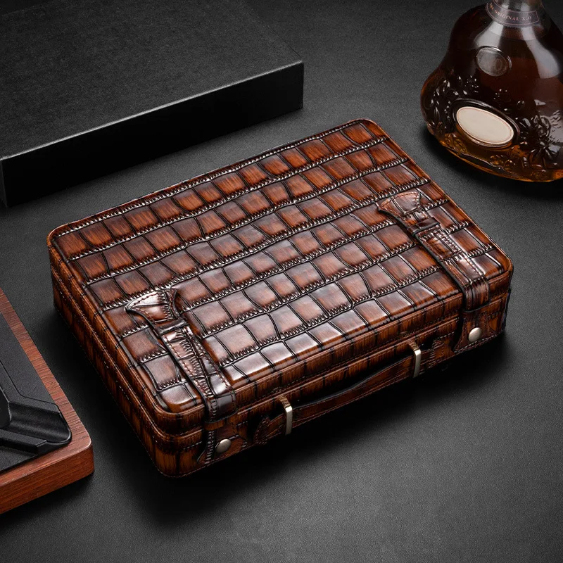Humidor Creative New Design Light Luxury Solid Cigar Cases Crocodile Skin Durable Cedar Wood Cigar Box Wholesale
