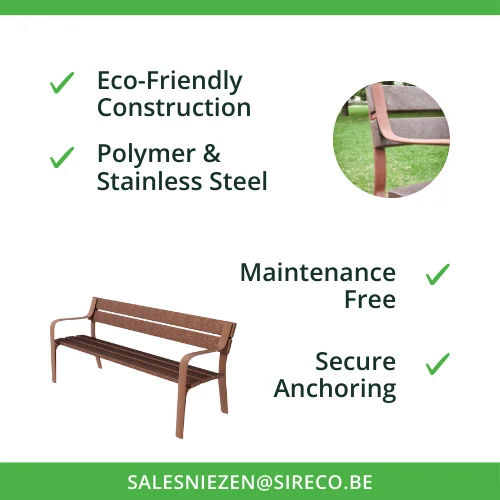 Recycled Polymer Citizen Bench Eco Friendly Plastic Steel Durable Maintenance Free Outdoor Seating Urban Furniture City Wood