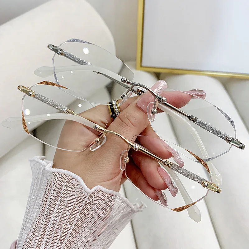 Модные очки для чтения без оправы Bling золотистые серебристые синие женские высокого