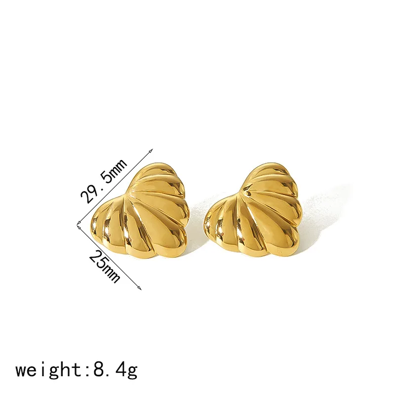 New pleated heart titanium steel earrings niche high-grade fringe heart-shaped stainless steel earrings