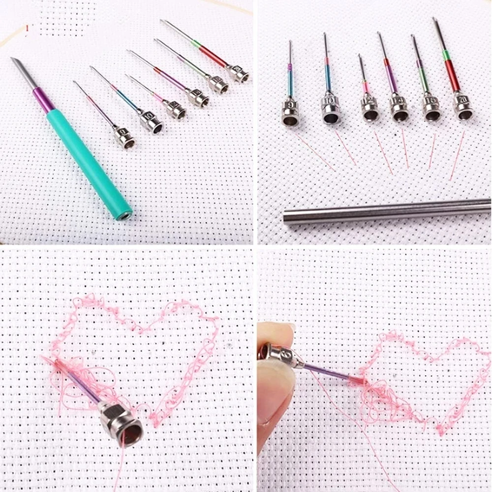 10pcs/set Punch Needle Wooden Embroidery Pen Yarn Punch Needle Knitting Embroidery Pen Weaving Felting Craft Needle Threader