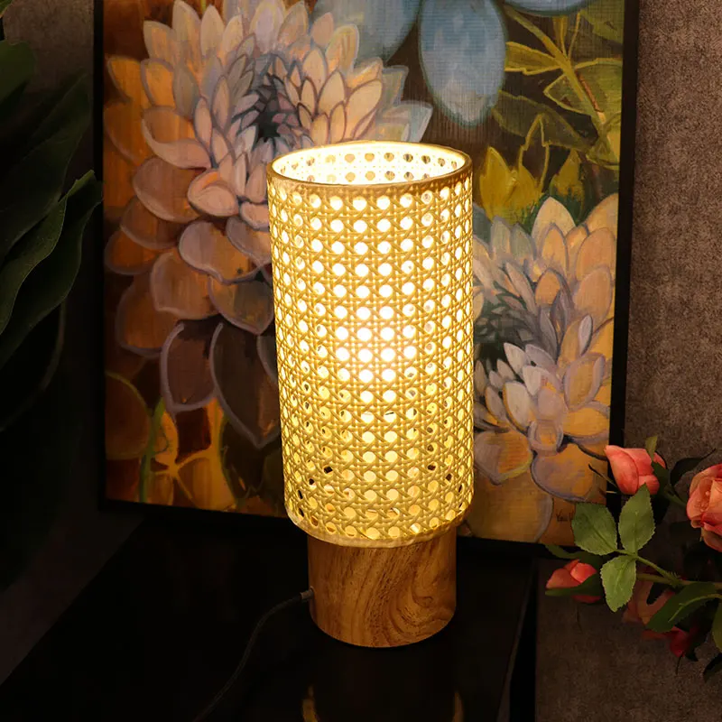 MEIYUN wholesale decorative modern bamboo E27 wood base table lamp for bedroom