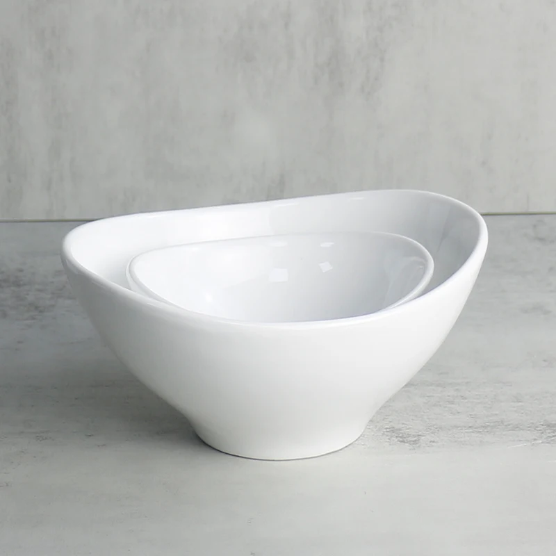 Factory Sell  White Ceramic Kitchen Bowls Set Fruit Salad bowl  Chip and Dip  Serving Bowl for Restaurant