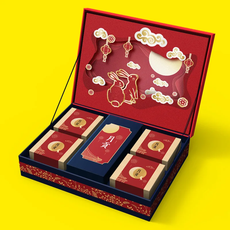 In stock for sale 6pcs 3D  moon cake packaging Chinese Mid-Autumn Festival Moon Cake Printing Customized Paper Box
