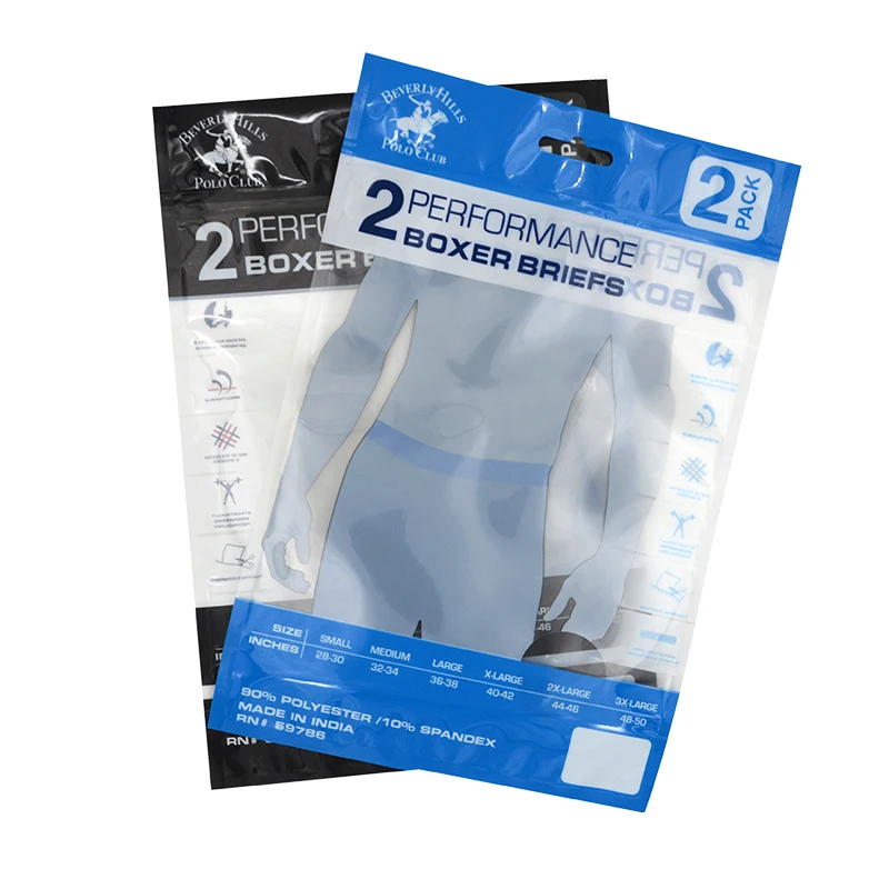 Hoyo Custom Zip Bag for Clothing Stand up for Clothes Underwear Socks Packaging Zipper Bag with Window Resealable Plastic CN;GUA