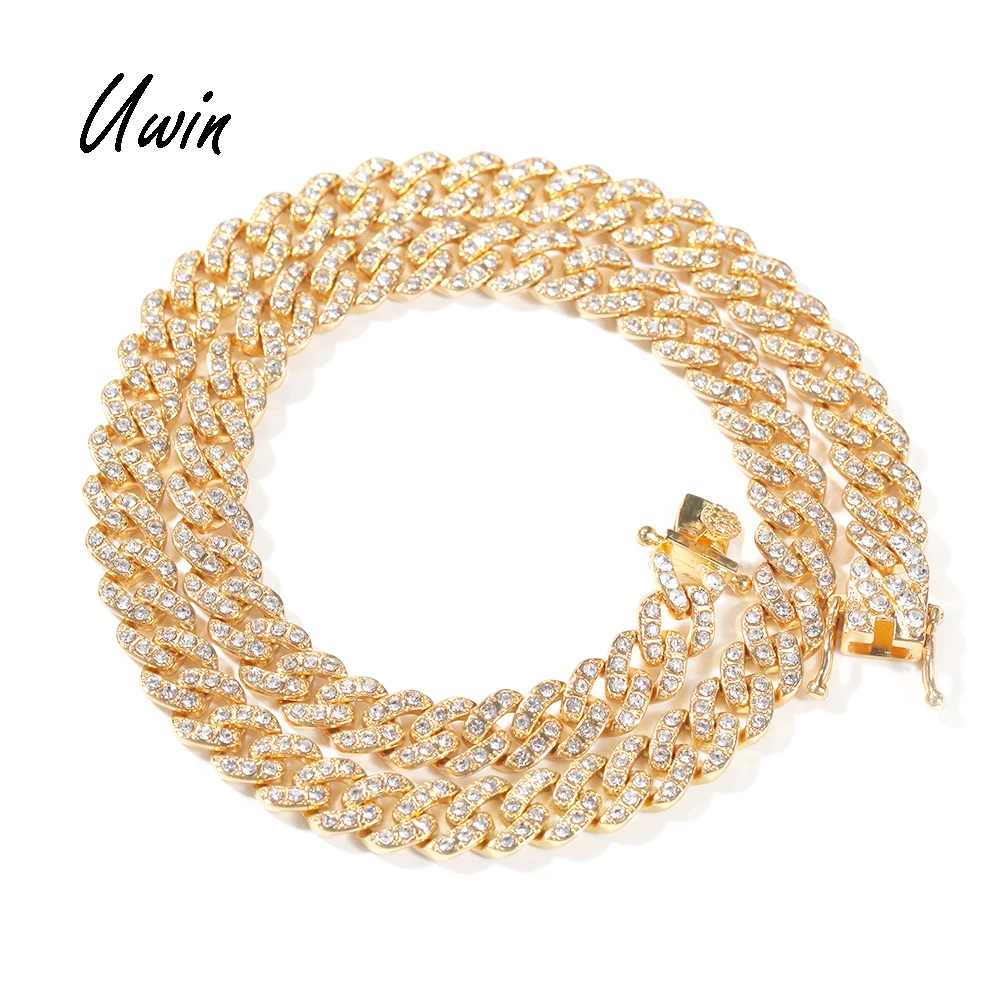 Hip Hop Alloy Rhinestones 9mm Cuban Link Chain Necklace Bracelets Cheap Rapper Jewelries for Men Women