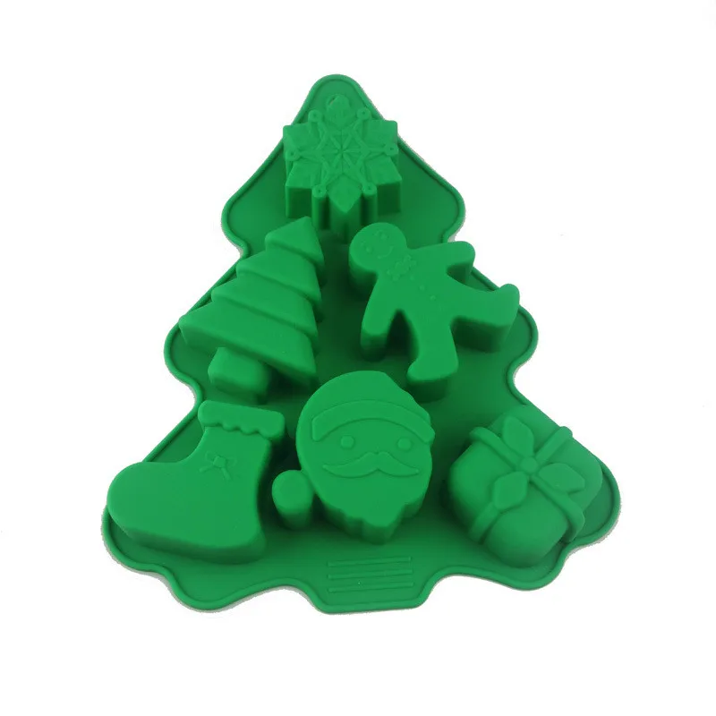 Silicone 6 Cavity Christmas Tree Santa Mould Baking & pastry tools Lollipop Mold  Dessert Silicone Ice Mold Via supplier Kangkai