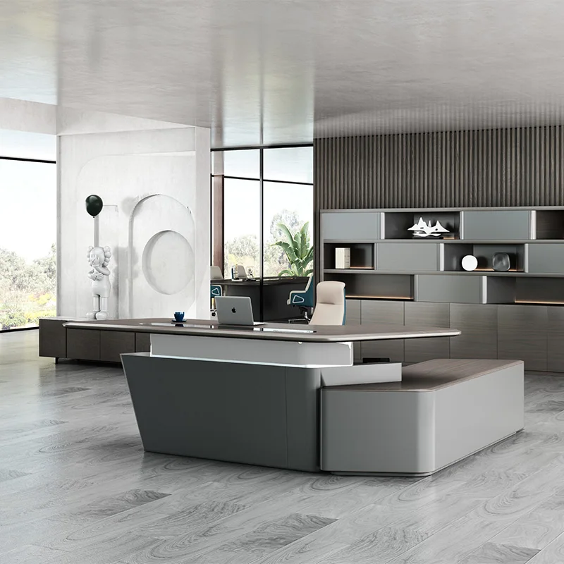 Luxury Electric Lift Standing Desk Office Furniture Modern CEO Boss Manager L Shape Executive Office Desk