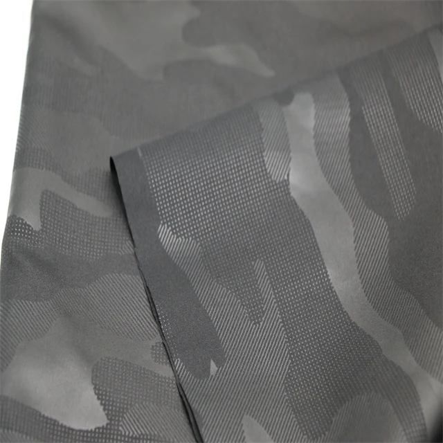 Factory Price waterproof 300T Custom Camouflage Embossed 100% RPET Polyester Pongee Fabric for down jacket