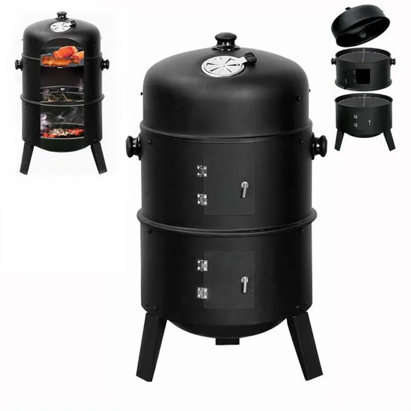 Hot Sale 3 in 1 Smokeless Charcoal Barbecue Grill Smoker 3 layers Tower Vertical Barrel Charcoal BBQ Grill