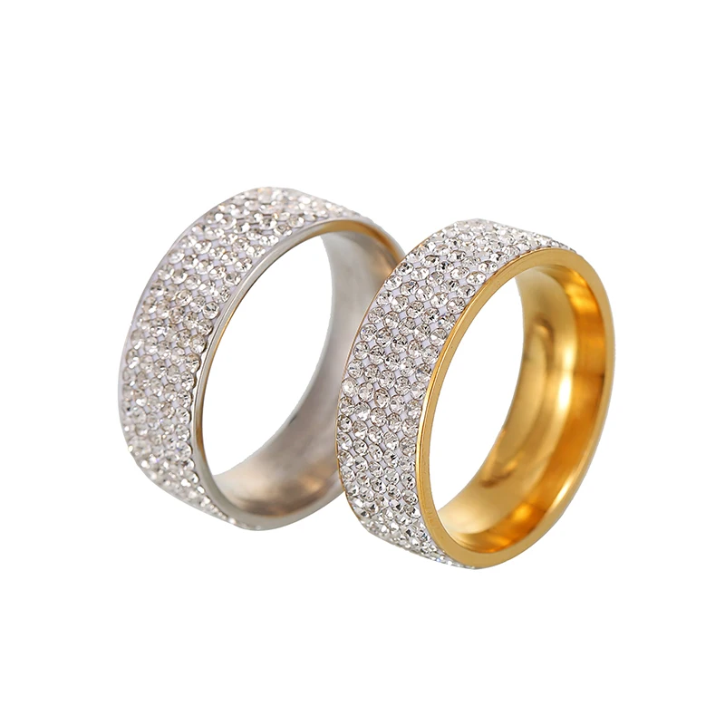 European and American titanium steel ring female soft clay diamond inlaid 7 rows full diamond ring
