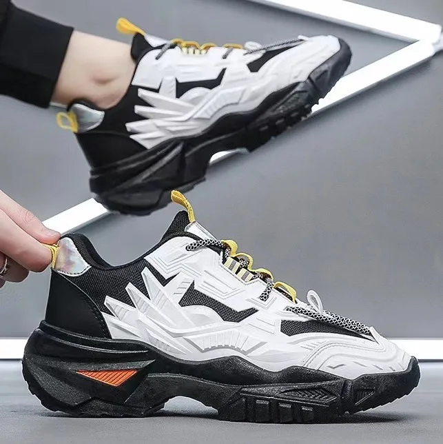 Fashion PU upper thick sole Mens height increasing flat dad shoes Tennis Athletic walking street Shoes for Man