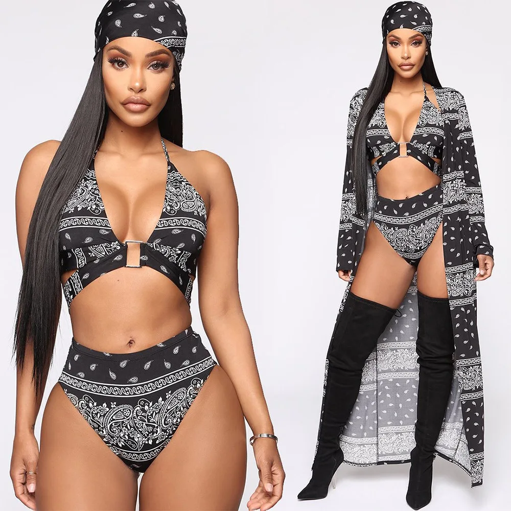 
2021 wholesale Long Sleeve African Custom Logo Bathing Suits Cover Ups and Plus Size 3 Piece Swimwear For Women 