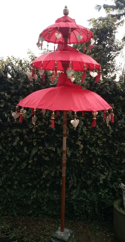 Bali Home Garden Umbrella Wood Material Painted Folk Art and Buddhism Decoration Handcrafted by Local Artists