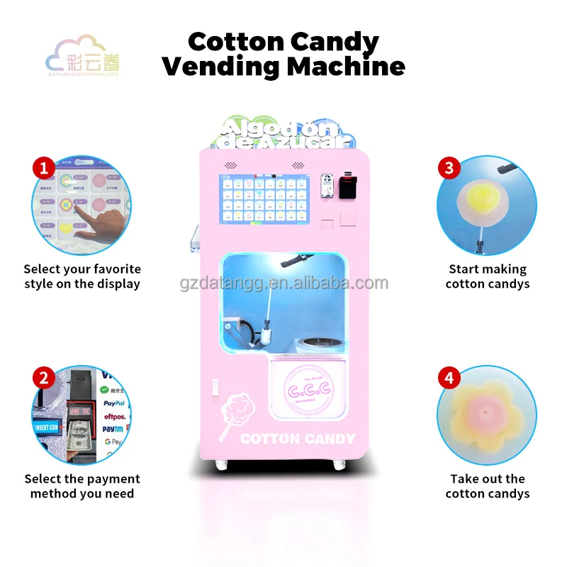 New Cotton Candy Self Service Machine Professional Vertical Flower Sugar Cotton Candy Floss Vending Machine