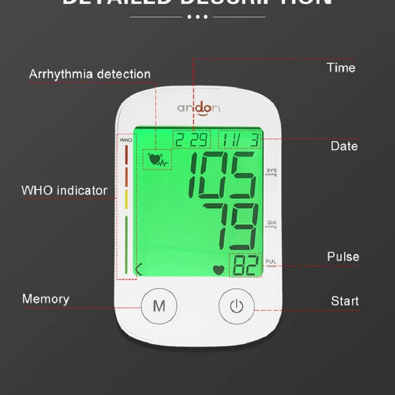 Andon Automatic Digital BP Blood Pressure Monitor Machine Medical Sphygmomanometer Voice