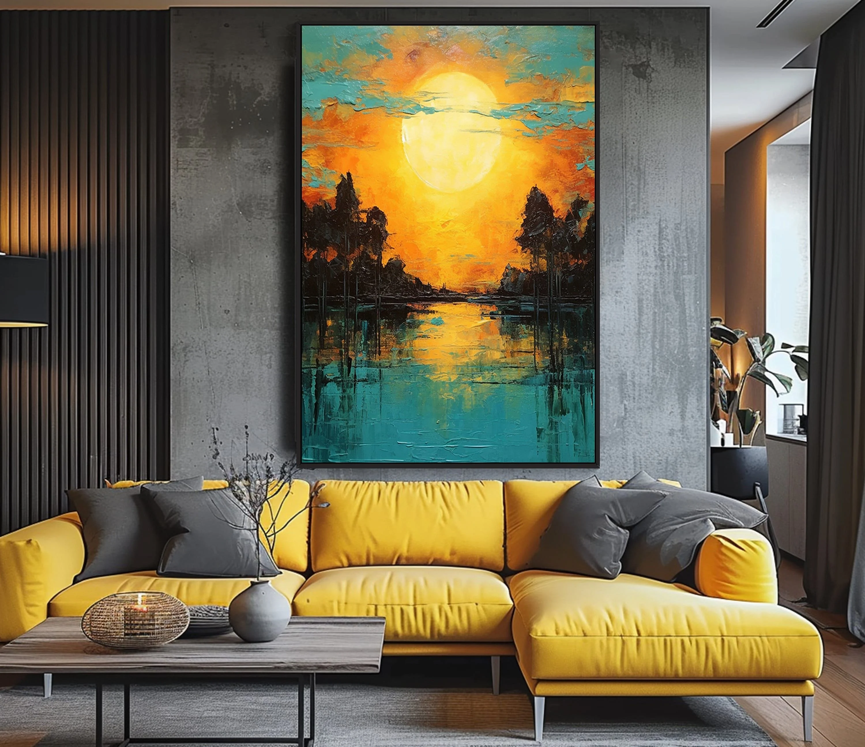 100% Hand-Painted Realistic Countryside Scenery Custom Oil Painting Canvas Wall Art Green Waters Mountain Home Decor