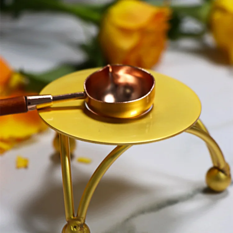 Vintage Brass Wax Seal Melting Spoon Wood Handle Rose Gold Wax Seal Stamp Spoon For Envelope Invitation