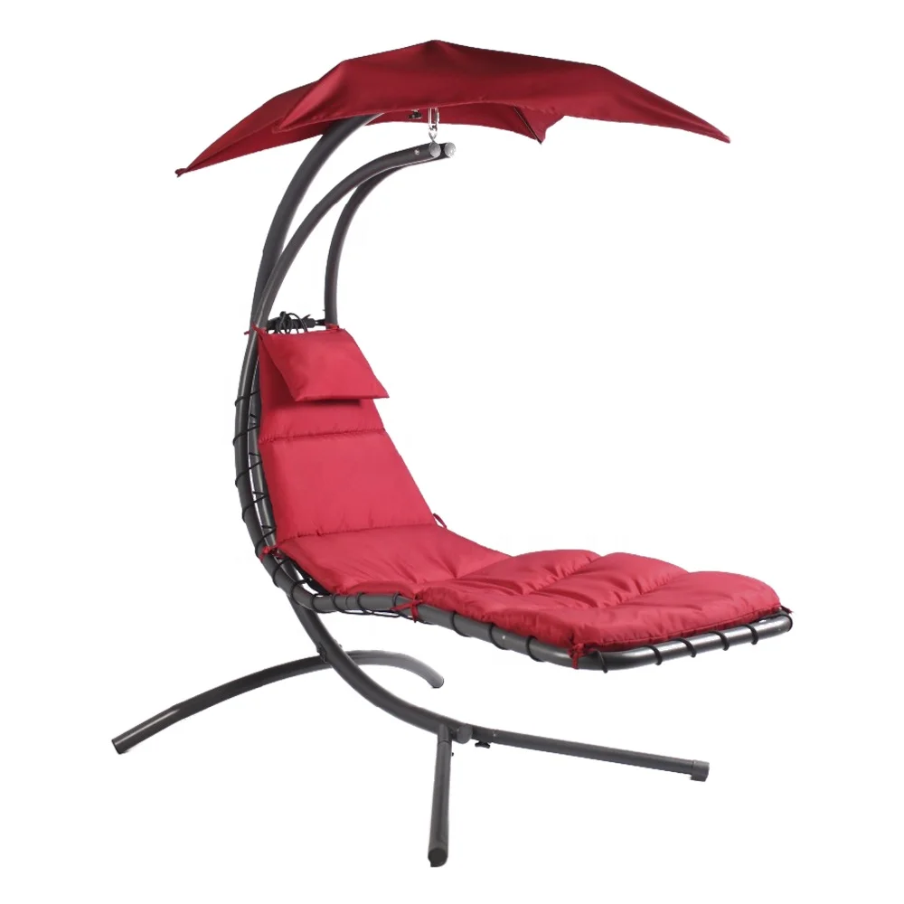 Red Canopy Porch Swing Deluxe Patio Garden Lounger Swing Hanging Garden Chair Helicopter Swing Chair
