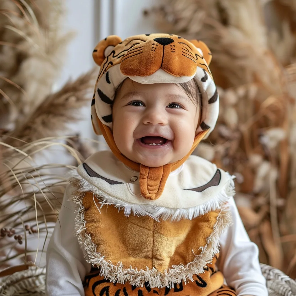 original newborn Kids Toddlers Plush Winter Beanie and Bibs Tiger Hat Cute Warm Animal Cotton Knit Hat Waterproof