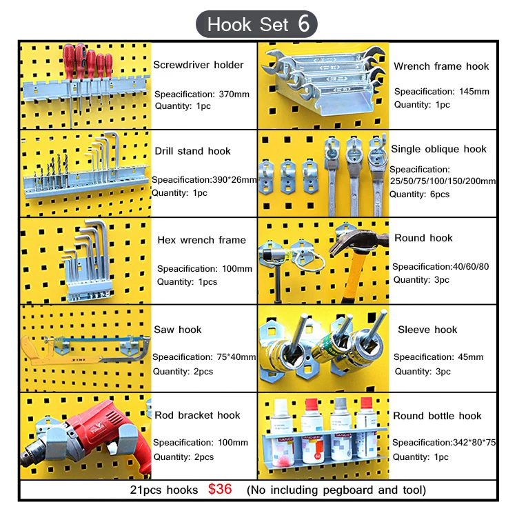 Retail store square hole peg board tool hooks display metal tool hook