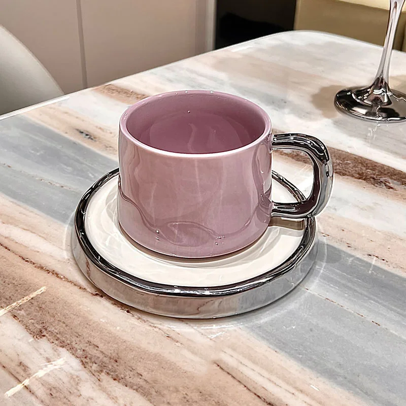 300ml Ceramic Coffee Cup Creative Morandi Color Mug with Saucer Set