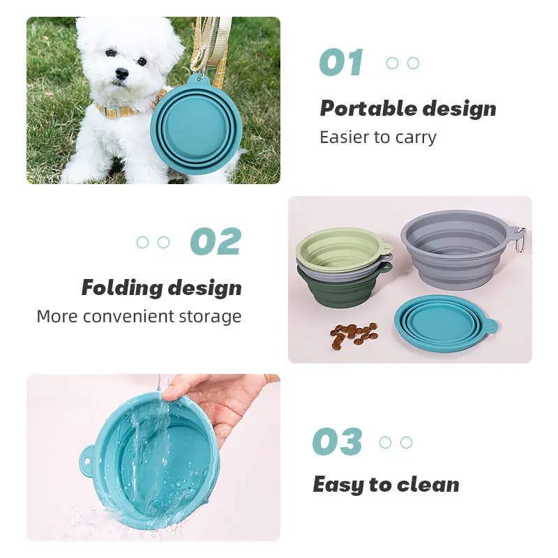 Top Factory Custom Foldable Silicone Dog Cat Bowls Food Water Bowl Collapsible Silicone Pet Dog Bowls