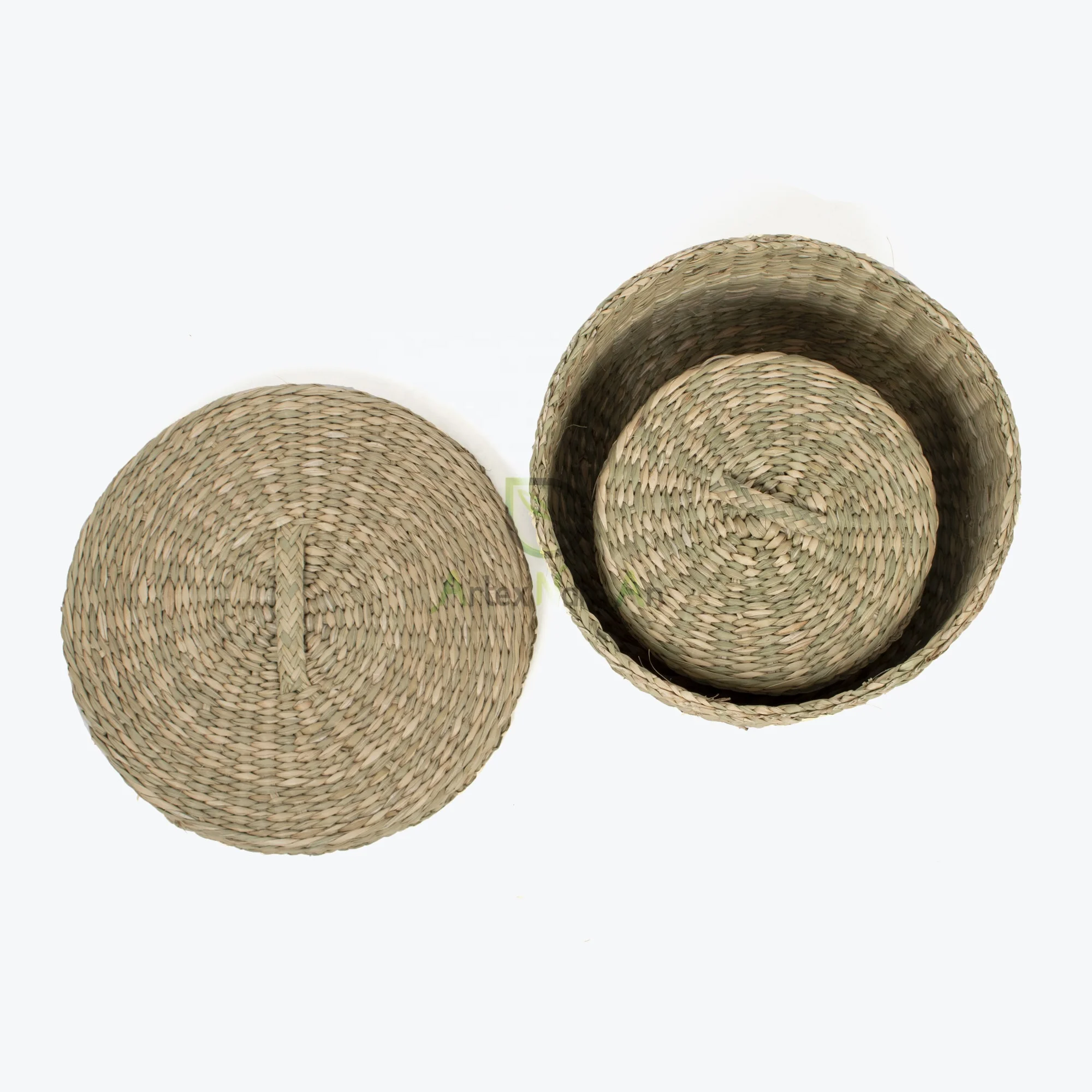 Eco-friendly round seagrass storage box with lid also seagrass holder basket