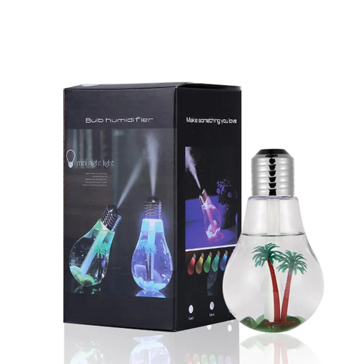 Bulb Shaped Coconut Tree Inside 400ml Ultrasonic Air Humidifier Nano Mist Fogger Maker Sprayer With Colorful Light