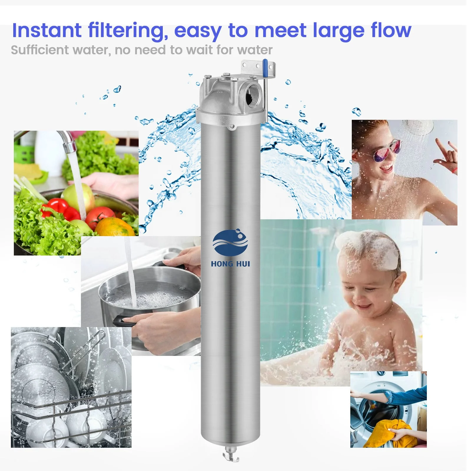 HONG HUI HMS-20A NSF Stainless Steel Water Filter Housing 20 Inch Filter Housing Whole House Water Filter Housing