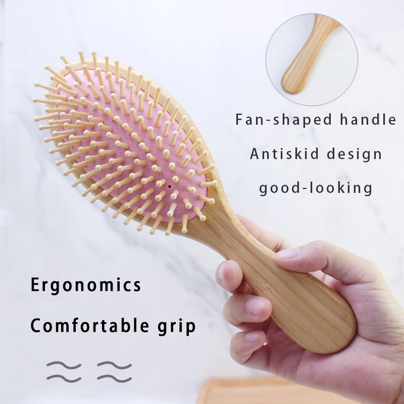 2024 custom bamboo air cushion hairbrush detangling drying wet curly straight hair brush natural for salon hairstyle