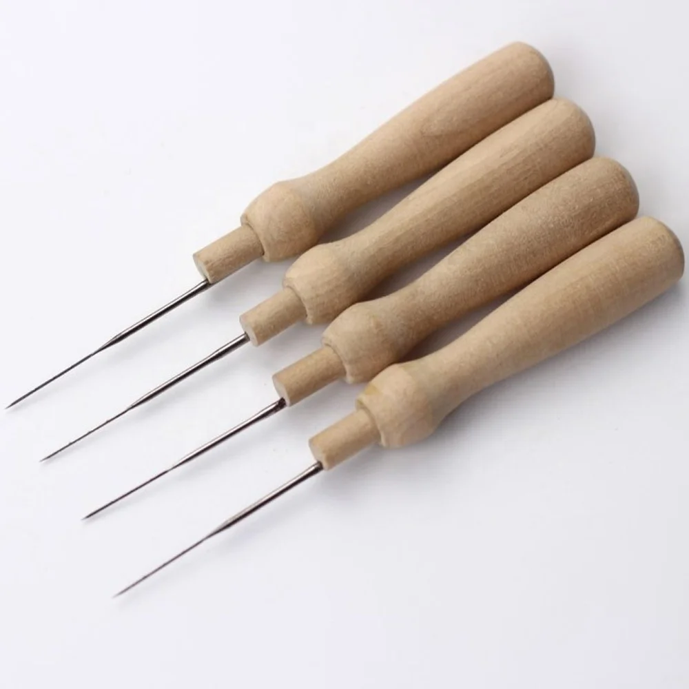 Felting Needle Wool Felt Handmade Tools Poke Punch with Wood Holder Needles Handle for Knitting Sewing Kit