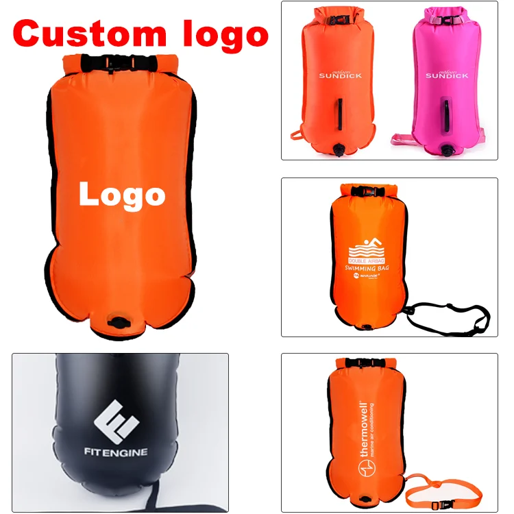 Custom Waterproof Floating Swim Air Bag Buoy Open Water TPU PVC Inflatable Safety Life Swim Buoy Dry Bag Swimming Buoy