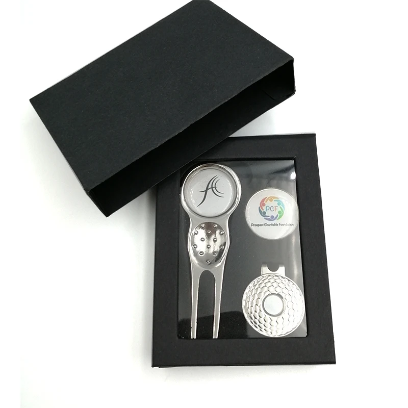 Factory wholesale custom golf accessories series golf gift set with golf tee magnetic divot tool and ball marker