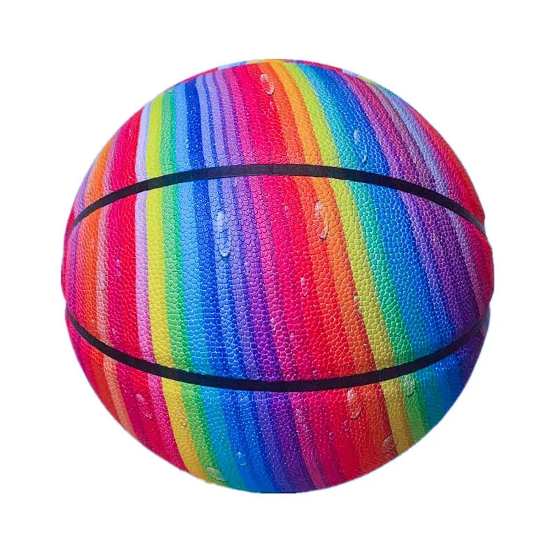 Official Size 5 6 7 Rainbow Rubber Basket ball School Outdoor Training Kids Basketball Balls in bulk