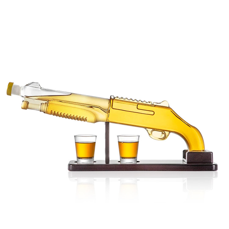 Customized Glass Decanter Set Pistol-Shaped Whiskey Bottle and Bullet Glasses for Bar Accessories Wine Gifts Gin