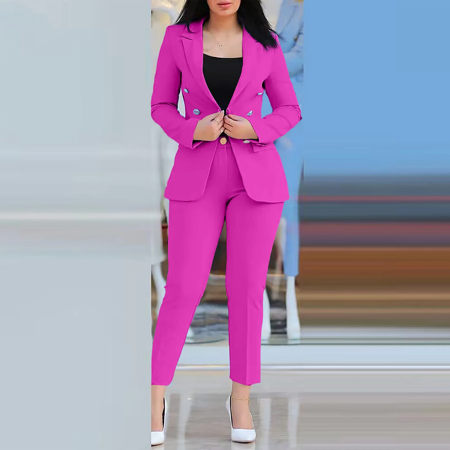 New Trendy Fashion Business Suits For Women Fashion Formal Suit Slim Pants And Blazer Set Ladies Suits Office Wear