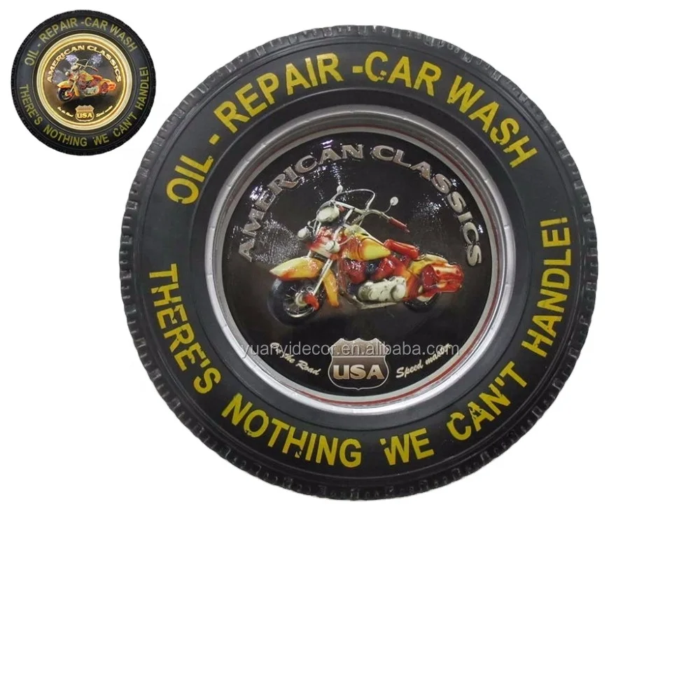 Retro metal tyre wall embossed motor plaque crafts with LED light for wall decor