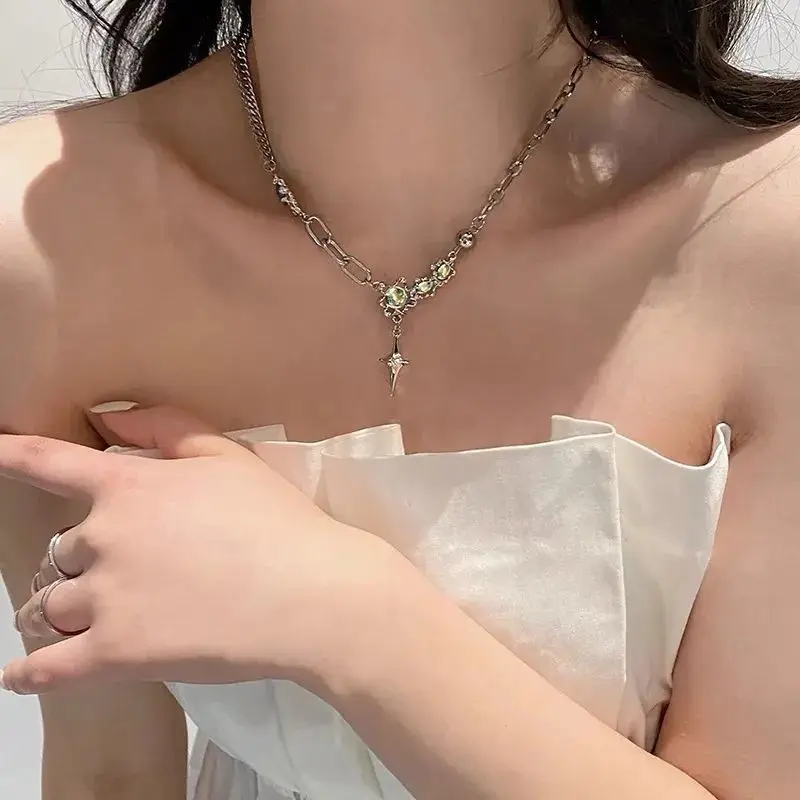 Moonstone Cross Zircon Female Summer Light Luxury Niche Design Sense Senior Spice Collarbone Chain Necklace