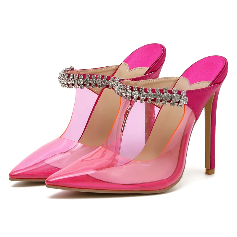 Summer Sexy Jelly Color PVC 2022 Pointed Toe Thin High Heel Spring Fashion Shoes Ankle Slip-On Slingbacks Pumps Women Shoes