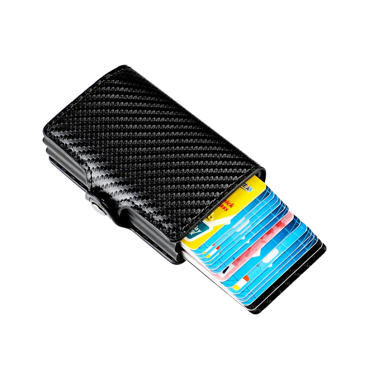 Newest design PU carbon Fiber RFID blocking Minimalist Slim Aluminum pop up Wallets for Men