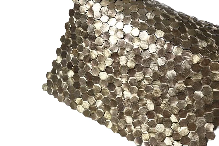 Popular New Style 3D brushed Aluminum Interior Wall Tile Gold Hexagon Metal Mosaic