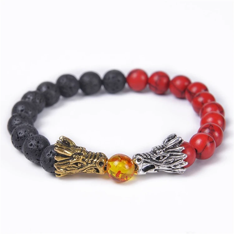 2023 Hot Selling Natural Stone Bracelet Cool Dragon Head Hand Bracelet Fashion Frosted Stone Tiger Eye Stone Beaded Bracelet