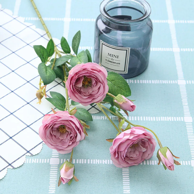 Wholesale high quality 6 flower heads artificial silk flower rose for wedding decorations