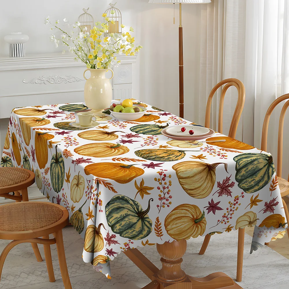 Autumn Pumpkin Tablecloth Printed Spill Resistant Festival Tablecloth for Thanksgiving Harvest Fall