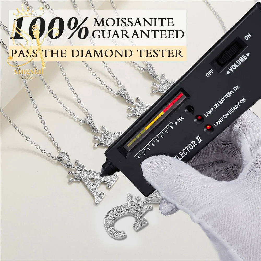 Trendy Women Jewelry Gift GRA 925 Silver 18K Gold Plated Simulated Diamond Crown A-Z Initial Pendant Moissanite Letter Necklace
