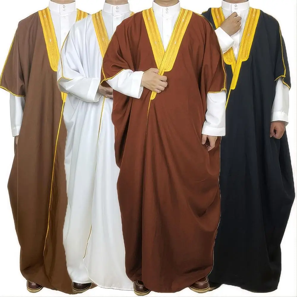 Hot Selling Muslim Men Qamis Man Jubbah Graduation Arab Clothes Batwing Sleeves Omani Thobe Wholesale Arabic Bisht For Men