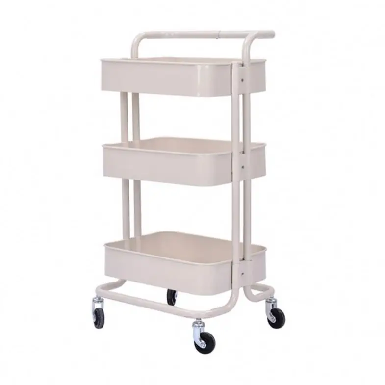 Trolley Metal Storage Serving Rack Frame Wooden Elegant Designed Organization Rolling Portable Multi-Function Car Kitchen Cart